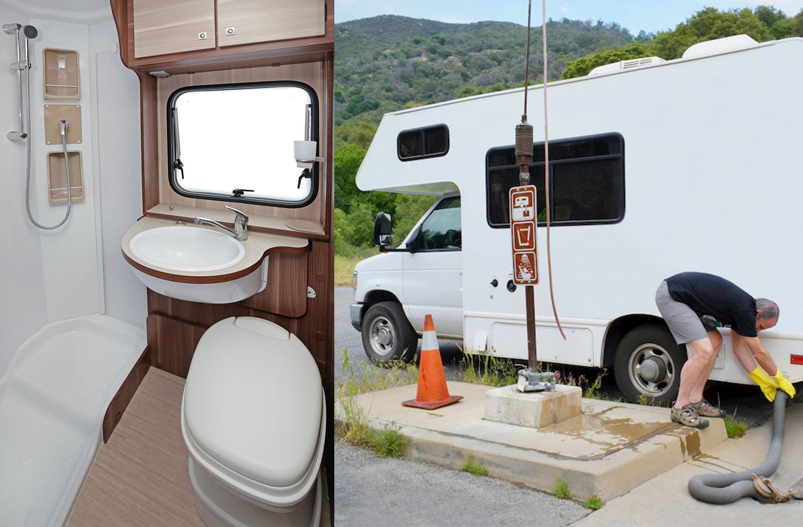 Portable RV/camper toilet and holding tank setup in Peoria Heights, Illinois