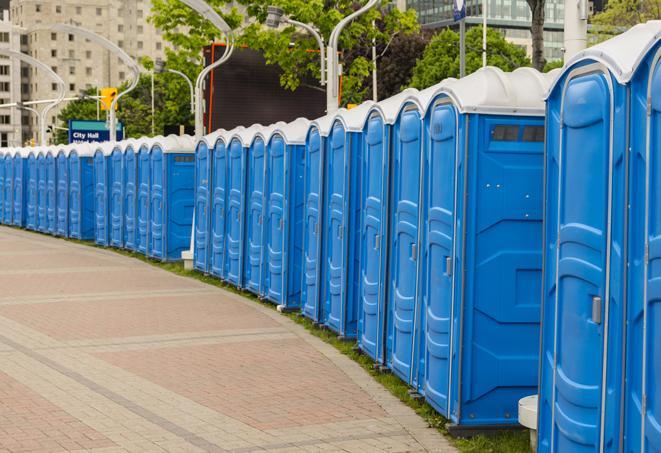 Seasonal porta potty units set up at a Peoria Heights, Illinois venue