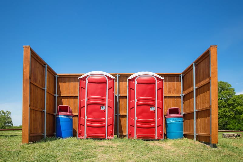 Short-term porta potty units staged for delivery in Peoria Heights, Illinois